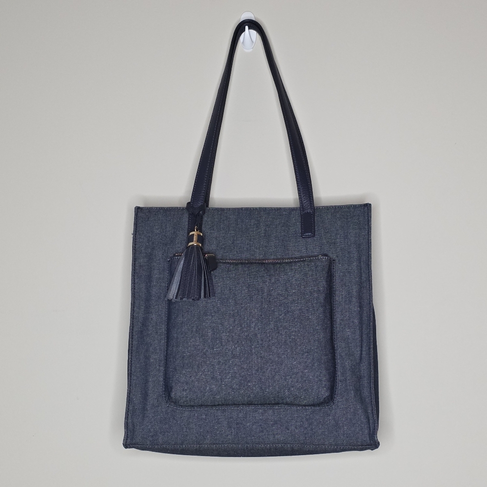 Talbots Navy Blue Denim Tote with Tassel